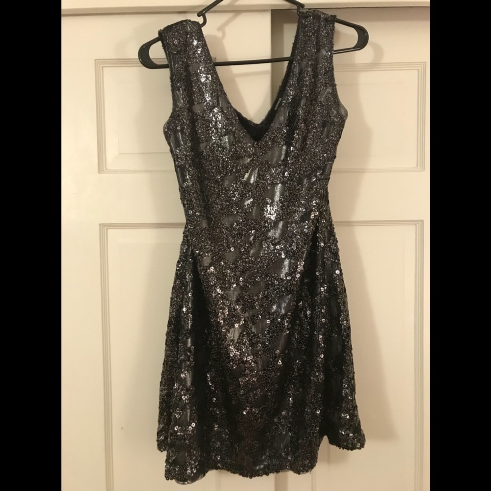 Black with silver shine sequins tank dress L